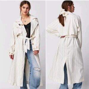 Free People Striped White Trench Coat
